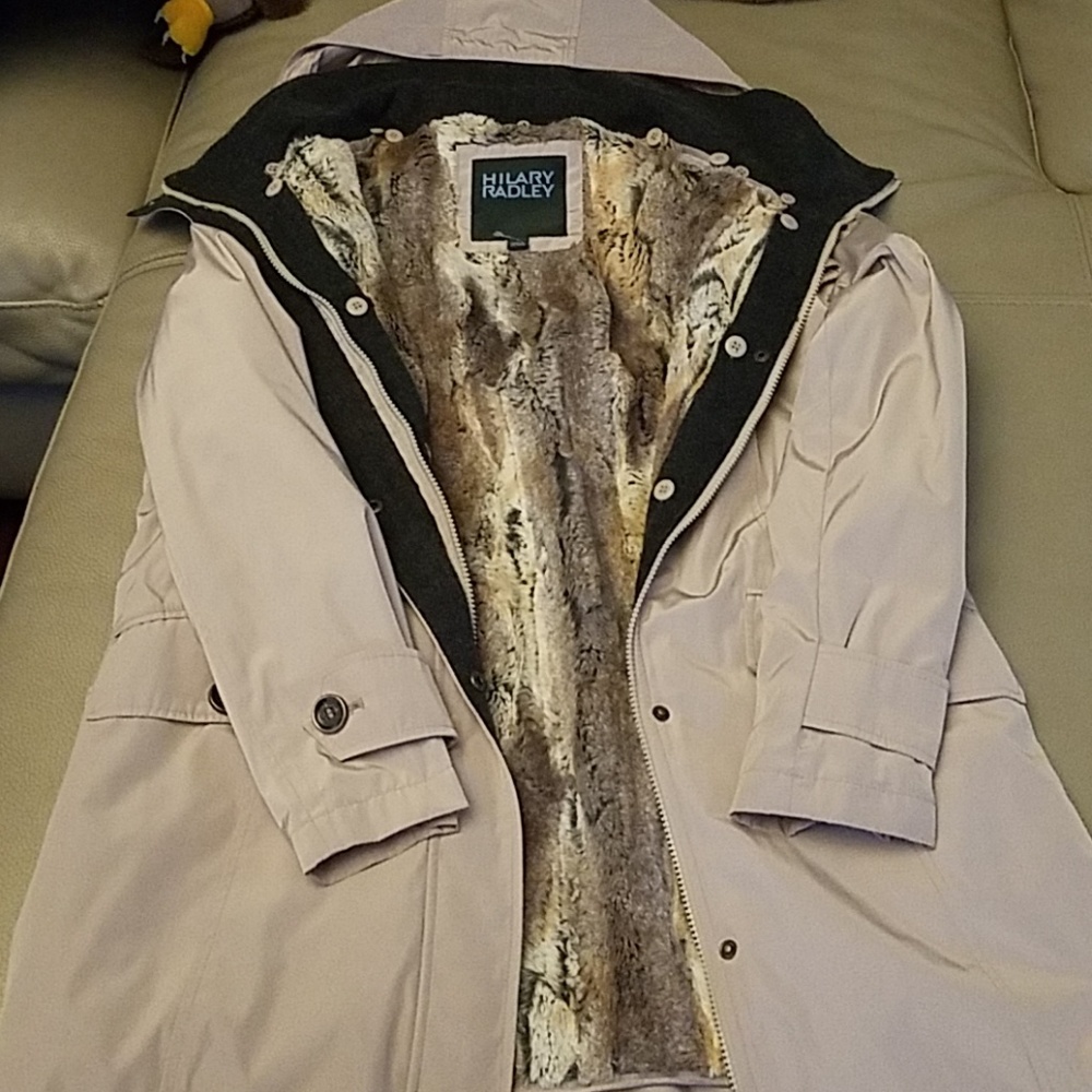 Hilary Radley Cream Barn Jacket with Faux Fur Removable Insert